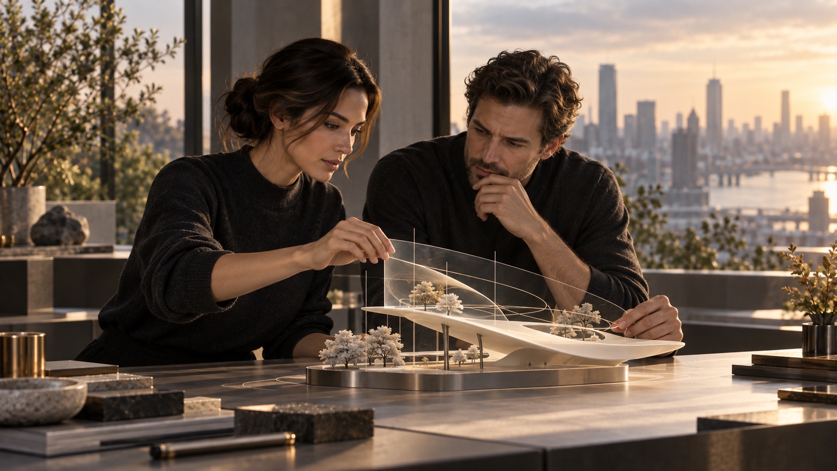 Conceptual future scene: two people consider and shape a shared spatial model together.